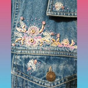 Denim & Co Lace Embellished Jean Jacket M Cottagecore